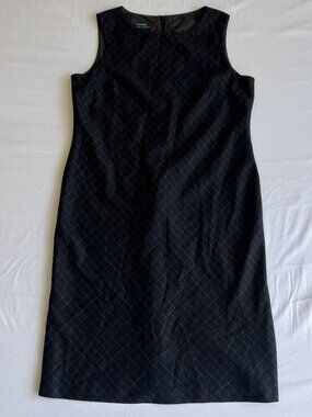 Lauren Ralph Lauren Size 14 100% Wool Black Diamond Jacquard Sleeveless Sheath